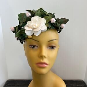 Vintage 60s Joseph Magnin Leafy Floral Fascinator Hat